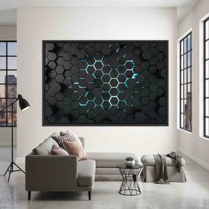 Modern Printed Canvas: <b>Black</b> Hexagon Loft Art for Sleek Decor,<b>BLACK</b> <b>FRAMED</b> CANVAS - Product Image 3