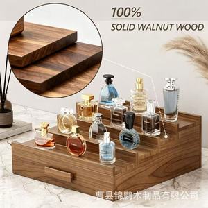 Estante de Almacenamiento de Madera de 3 Niveles, Organizador de Cosméticos de Madera Maciza con Cajón Oculto, Expositor de Escritorio para Perfumes, Maquillaje y Joyería - Product Image 5