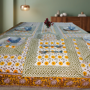 Nappe rectangulaire en toile de coton de style classique de haute qualité, imprimée à la main, antidérapante et légère, pour table à manger 6 places - Product Image 3