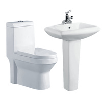 Ensemble de Sanitaires Comprenant un WC Monobloc et un Lavabo sur Colonne en Céramique Blanche