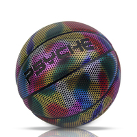Ballon de basketball réfléchissant, holographique et lumineux, avec enveloppe en cuir et chambre à air en caoutchouc naturel, taille 7 pour adultes, idéal pour les matchs nocturnes