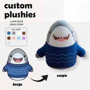 Peluches d'anniversaire personnalisées avec logo, jouets en peluche unisexes, requin en peluche avec pull bleu vague, poupée en peluche en <span class=keywords><strong>tissu</strong></span> de coton - Product Image 1