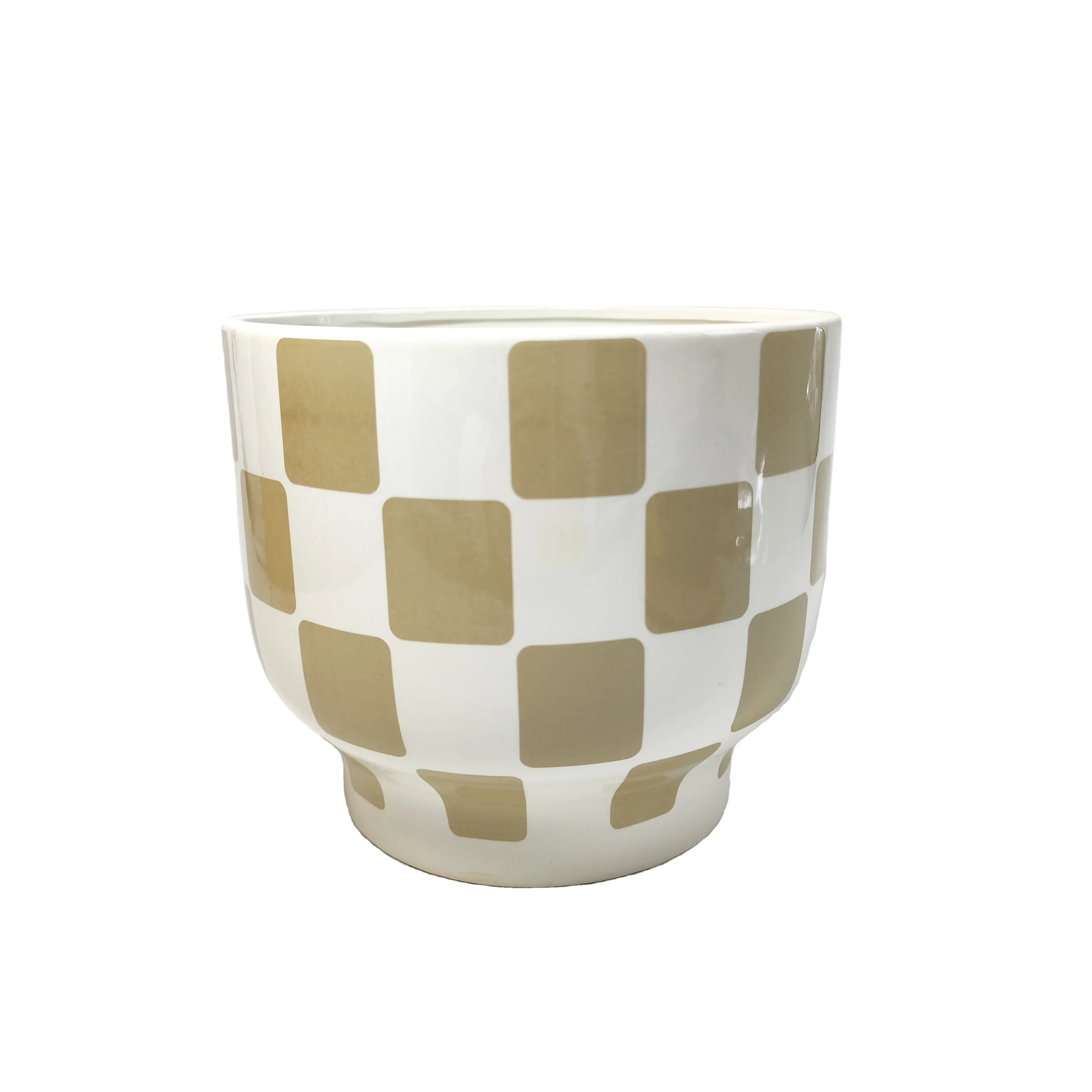 Grande vaso di fiori con fioriera in argilla dipinta a griglia piccola serie Plaid con supporto per giardini decorazioni per la casa forniture da giardino