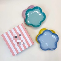 Assiettes en céramique en forme de fleur arc-en-ciel, lot de 4 pièces, boîte cadeau, 23 cm, plats de service colorés pour la maison