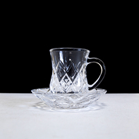 Ensemble tasse à café et soucoupe en verre facetté ZK260074, motif diamant, tasse à thé transparente avec poignée pour la maison, le café, la restauration, la vaisselle de table