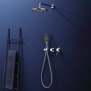 Ensemble <span class=keywords><strong>de</strong></span> robinetterie <span class=keywords><strong>de</strong></span> douche ronde à haute pression avec pommeau <span class=keywords><strong>de</strong></span> douche pluie et douchette à main pour accessoires <span class=keywords><strong>de</strong></span> salle <span class=keywords><strong>de</strong></span> bain - Product Image 2
