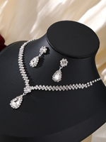 Nouveau Bijoux Femme Élégant en Argent Brillant avec Cristaux et Diamants, Parure Collier et Boucles d'Oreilles pour Mariages et Robes de Soirée