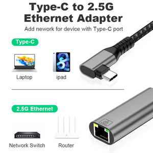 2500Mbps à angle droit Type <span class=keywords><strong>C</strong></span> vers RJ45 réseau aluminium <span class=keywords><strong>Internet</strong></span> <span class=keywords><strong>USB</strong></span> <span class=keywords><strong>C</strong></span> vers Ethernet adaptateur Ethernet 2.5G pour ordinateur portable - Product Image 2