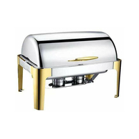 Hotel- und Restaurant-Luxus-Chafing-Dish aus Edelstahl 201, 9L, rechteckig, alkoholbetrieben, mit Glasfenster, goldfarben, für Buffets