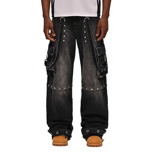 <span class=keywords><strong>Jeans</strong></span> da <span class=keywords><strong>Uomo</strong></span> 14oz di Alta Qualità, Vestibilità Ampia, Gamba Dritta, <span class=keywords><strong>Grigio</strong></span> Nero Lavato, Multitasche, con Rivetti, in Denim - OEM/ODM Ingrosso - Product Image 3