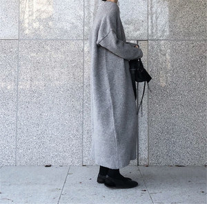 Venta al por mayor otoño invierno coreano Casual Chaqueta larga <span class=keywords><strong>de</strong></span> Color sólido Loose punto Maxi suéteres capa abrigo mujeres ropa - Product Image 4