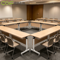 Tables de conférence pliantes compactes, grandes tables rectangulaires mobiles avec roulettes silencieuses, tables de formation à plateau rabattable sur roulettes