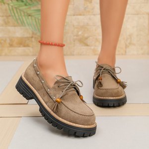 Mocassins en daim à lacets pour <span class=keywords><strong>femme</strong></span>, plateforme épaisse, avec pompons et clous, logo personnalisé, semelle en caoutchouc écologique - Product Image 5