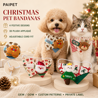 PAIPET Lot de 4 bavoirs de Noël pour animaux de compagnie, bandana en peluche avec sangle élastique, accessoire de bavoir pour l'alimentation des chats et chiens, vente en gros