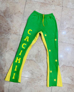 กางเกงวอร์มทรงขาบานแบบมีเชือกผูกเอวสำหรับผู้ชาย ผ้าคอตตอนหนา 500 กรัม ลายทางแบบดิสเทรส สไตล์สตรีทแวร์ลำลอง - Product Image 2