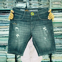 Shorts en jean déchirés pour hommes, taille mi-haute, coupe droite, en nylon/coton, délavage moyen, style décontracté d'été, vente en gros
