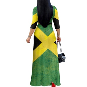 Stile semplice stile Jamaica Flag Jamaican stampa Maxi <span class=keywords><strong>abito</strong></span> da <span class=keywords><strong>donna</strong></span> con scollo a V Casual stile stile stile stile stile 3/4 - Product Image 2