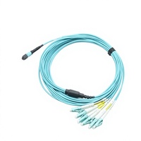 Câble à fibres optiques multimode 12 cœurs MTP vers LC avec faisceau de dérivation en ligne pour câblage réseau haute densité de centre de données