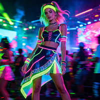 Tenue de rave néon réactive aux UV - Corset lumineux et jupe asymétrique à paillettes, costume de performance pour festival EDM