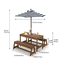 Parasol rectangulaire en bois Table et chaise ensemble jardin cour banc pique-nique parapluie extérieur parasol