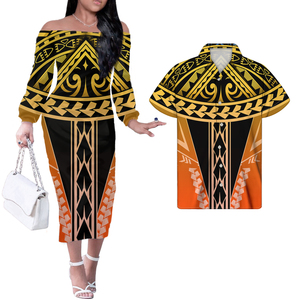 Couple Polynesian Quần Áo Womens Buổi Tối Ăn Mặc Samoa Tribal <span class=keywords><strong>Red</strong></span> & White Phong Cách Với Hibiscus Mới Phong Cách Ăn Mặc Phụ Nữ Dài Tay Áo - Product Image 3