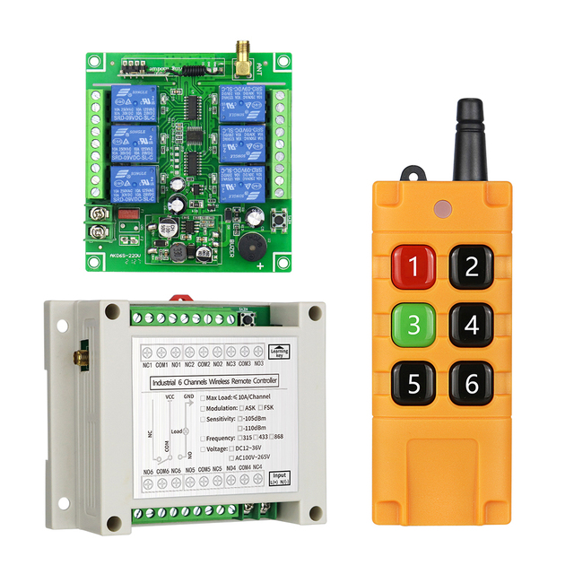 433.92MHz DC12V 6-Channel Long Distance Wireless Remote Control Receiver with Metal Construction for Crane Garage Doors