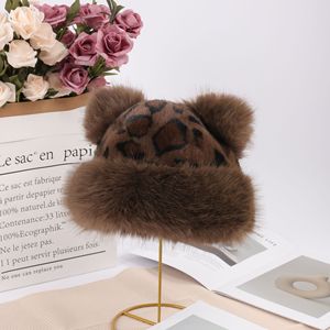 Chapeau bob rétro en fausse fourrure de vison imprimé léopard, style mongol, pour femme, hiver, doux, moelleux, agréable pour la peau, épais et chaud - Product Image 3