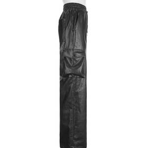 Pantalones Cargo de Cuero para Mujer, Estilo Urbano, Cintura Alta con Cordón, Corte Ancho, para Moda Casual y Urbana - Product Image 2