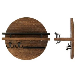 Wooden Wall Mounted <b>Shelf</b> Round 2 Tier Entryway Key Storage Rack With <b>Hooks</b> For Living Room Home Organization - Product Image 5