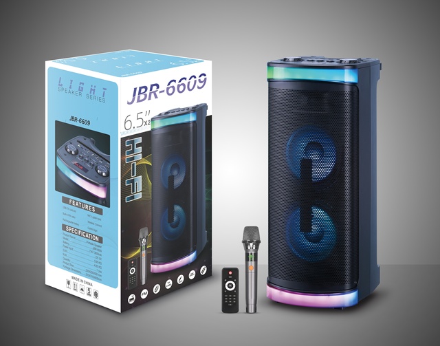 JBR Hot-selling 40W Party Speaker Dual 6.5inch JBR-6609 Wireless DJ Portable Karaoke Speaker