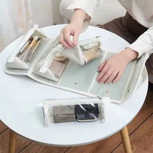 Portable PU <b>Leather</b> Travel Cosmetic <b>Bag</b> Custom Logo 4-in-1 Multifunctional Waterproof for <b>Toiletry</b> Pouch with Zipper Closure - Product Image 4