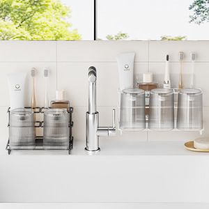 Support mural sans perçage en acier inoxydable pour brosse à dents électrique, avec égouttoir intégré pour gobelets, étagère de salle de bain - Product Image 5