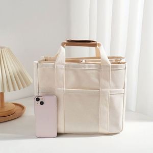 Women's <b>Canvas</b> Crossbody Shoulder Handbag with Multi-Pockets Solid Color <b>Tote</b> Bag with Open Closure Compartments - Product Image 2