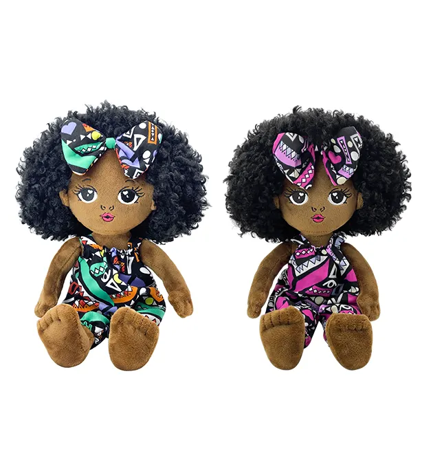 Moda Africano Menina Pano Boneca Vestir Bonito Stuffed Soft Plush Baby Boneca Preta