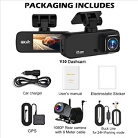 Caméra de tableau de bord 4K Ultra HD 2.0'' avec Wi-Fi, enregistrement avant et arrière, vision nocturne, surveillance de stationnement 24h/24, GPS et assistance au stationnement en marche arrière