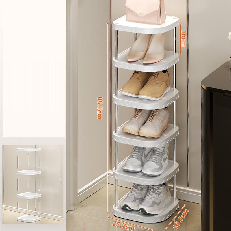 ชั้นวางรองเท้าหกชั้นสีขาว