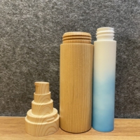 Grosir botol tanpa udara tutup bambu badan bambu kustom 15ml 30ml pengganti dapat diisi ulang Pcr PP botol pompa kedap udara bagian dalam
