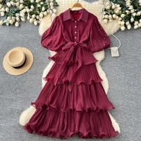 Robe de mode pour femme, décontractée, élégance française, à volants superposés en cristal, à ourlet à volants, plissée, coupe trapèze, fabricants de vêtements plissés