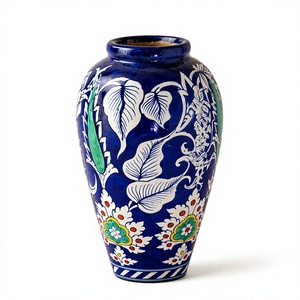 Modern <b>Ceramic</b> Floor <b>Vase</b> Painted Floral Design 24 Inches High Eco-Friendly Handmade High Temperature Fired Durable Wedding - Product Image 1