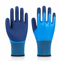 Gants tricotés bleus avec revêtement en latex froissé, gants de protection imperméables antidérapants pour la manipulation du poisson, l'agriculture, la cueillette en jardin
