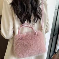 Sac carré tendance pour femme, élégant et polyvalent, sac à bandoulière en fausse fourrure de renard longue et moelleuse