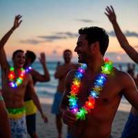 Collier Hawaïen Lumineux LED en Forme de Fleur Arc-en-ciel, Guirlande Tropicale pour Festival Luau, Carnaval, Mariage, Décoration de Scène