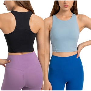 <strong>Women</strong> High Neck Sleeveless <strong>Longline</strong> Sports Tank Tops Gym Running Cropped <strong>Vest</strong> Exercise Workout Singlet - Product Image 6