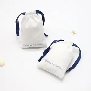 High Quality Soft Fabric Jewellery Pouch Small White Cotton Linen Drawstring Bag For Jewelry Storage