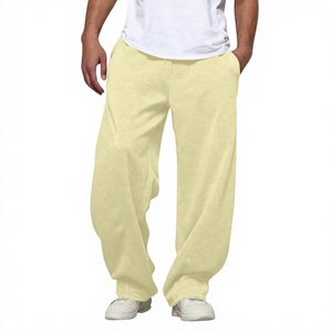 Pantalones de chándal de felpa tejida para hombre, OEM, al por mayor, holgados, de corte suelto, con cintura elástica, cordón y bolsillos, de pierna ancha - Product Image 3