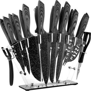Juego de 19 cuchillos afilados de cocina de acero inoxidable con alto contenido de carbono, juego de cuchillos de cocina todo en uno con bloque