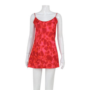 Nuovo Abito Corto Rosso Stile Francese con Stampa, Scollo a V e Spalline, per <span class=keywords><strong>Donna</strong></span>, <span class=keywords><strong>Casual</strong></span> <span class=keywords><strong>Chic</strong></span>, Snellente, in Chiffon con Vita Naturale - Product Image 5