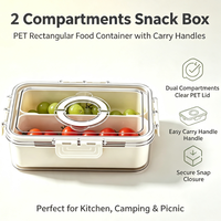 Boîte alimentaire rectangulaire en PET à 2 compartiments avec poignées de transport, boîte à goûter, ustensiles de cuisine pour la cuisine, le camping et les pique-niques