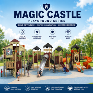 Equipo de Juegos Infantiles para Exteriores de la Serie Castillo Mágico, Material HDPE Resistente, <span class=keywords><strong>con</strong></span> Tobogán <span class=keywords><strong>y</strong></span> Columpios - Product Image 6