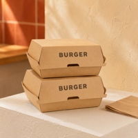 Boîtes à hamburgers jetables en papier kraft résistantes à l'huile avec impression personnalisée pour l'emballage alimentaire de la restauration